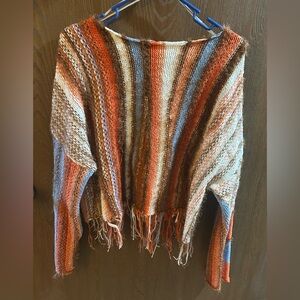 Altar’d State Cropped Striped Fringe Sweater Size L/XL - NWOT